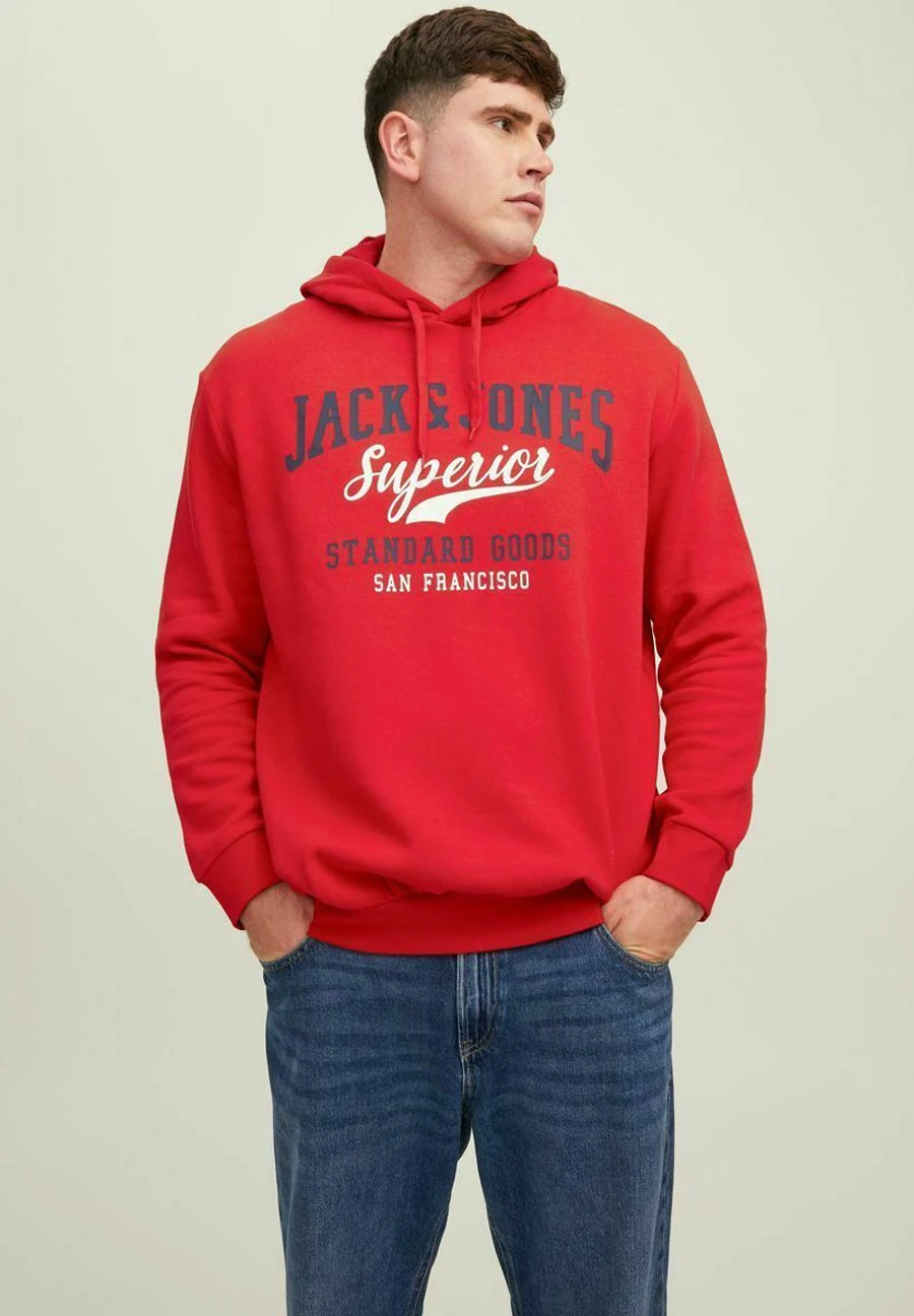 Jack & Jones Jjelogo Hood Plus SizeFelpa Con CappuccioTrue Red Uomo Maglieria E Felpe JA222S2QE-G11 3 Jack & Jones Jjelogo Hood Plus SizeFelpa Con CappuccioTrue Red Uomo Maglieria E Felpe JA222S2QE-G11