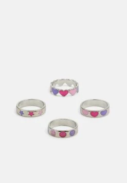 Jack & Jones Jacsmiley Hearts 4 Pack UnisexAnelloSilver Coloured Uomo Gioielli JA254L025-D11