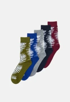 Jack & Jones Jacalm Leaves Socks 5 PackCalzeNavy Blazer/Olive Bramch/Purple Portion/Mid Grey Melange/Nautical Blue Uomo Intimo JA282F0DA-K11