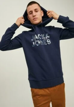 Jack & Jones Tech Logo - Felpa Con Cappuccio - Navy Blazer -Jack & Jones e5b1bb24ed754acaa9ba0ff8ff190bee